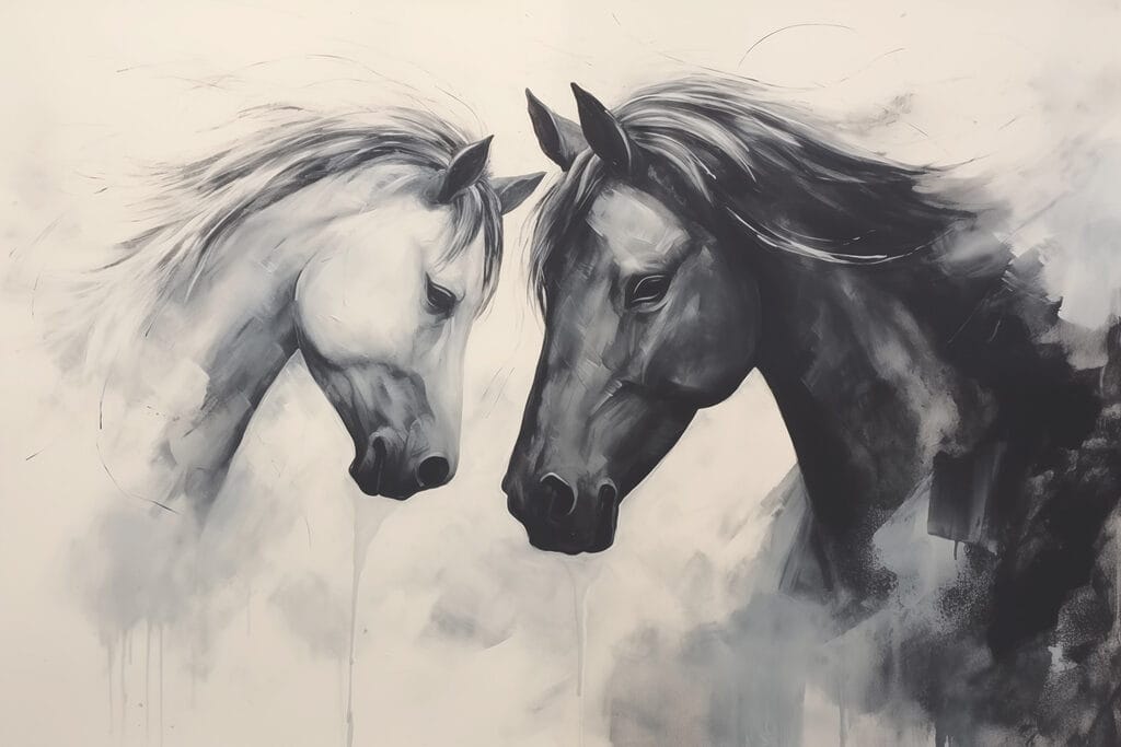 Dois cavalos na neblina — design completo