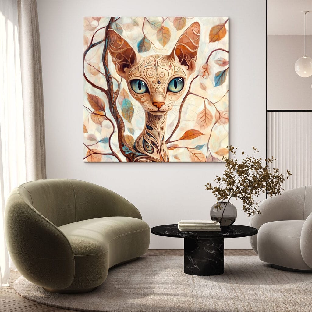 Gato elegante entre folhas — interior 2