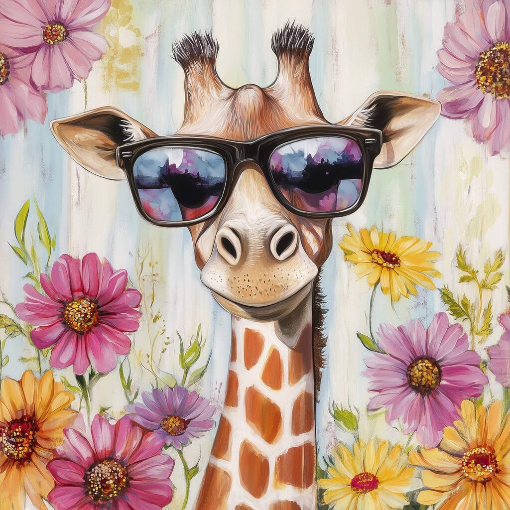 Girafa entre flores — design completo
