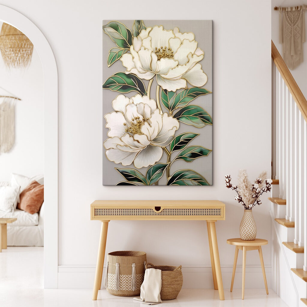 Flores creme, contorno dourado — interior 1
