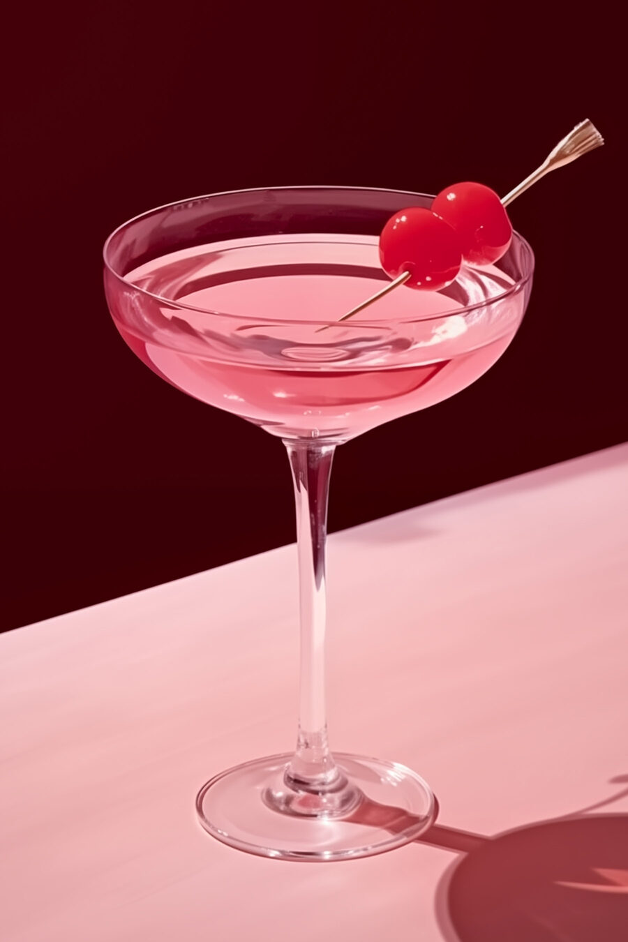 Cocktail cor-de-rosa com cereja — design completo