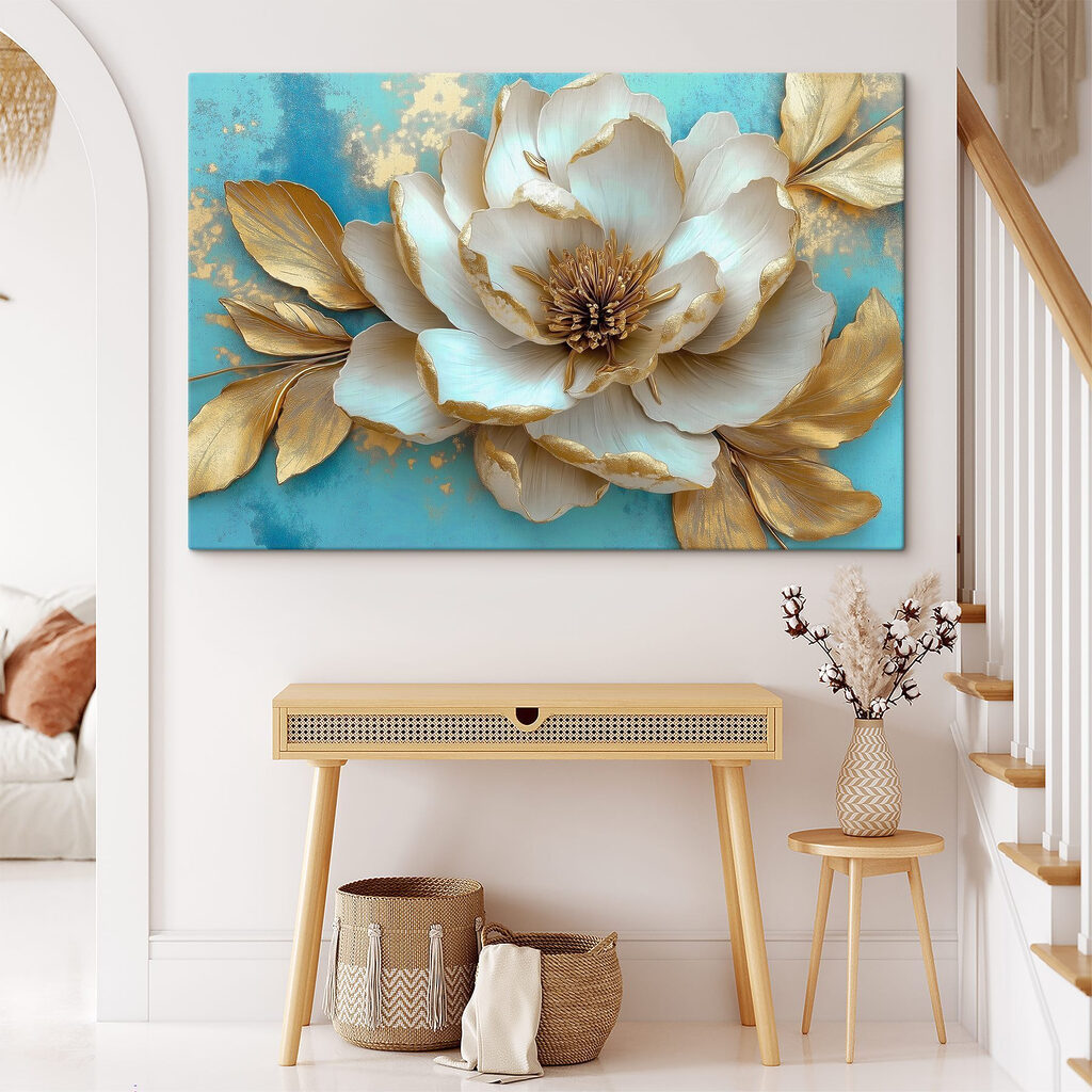 Flor creme sobre turquesa — interior 2