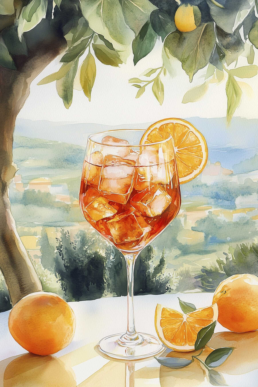 Cocktail laranja sobre colinas — design completo