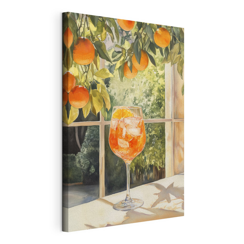 Spritz entre laranjas, tela esticada e borda contínua