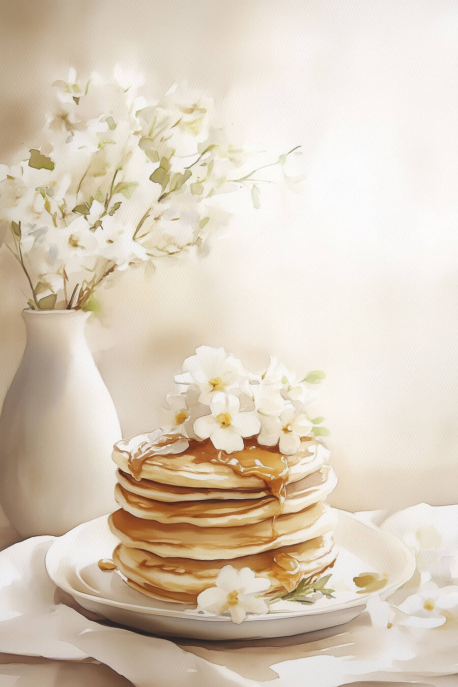 Panquecas entre flores brancas — design completo