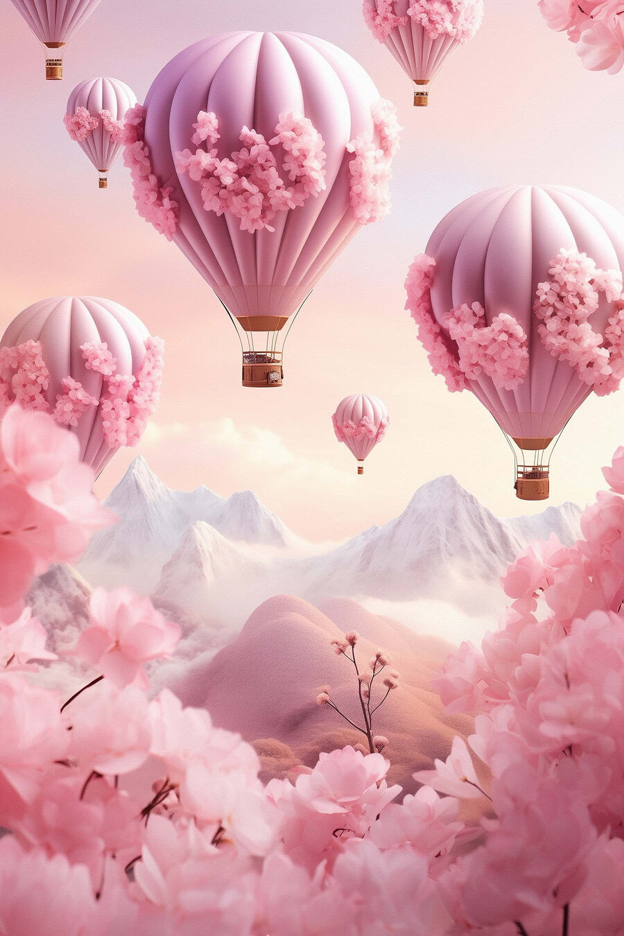 Balões cor-de-rosa no céu — design completo