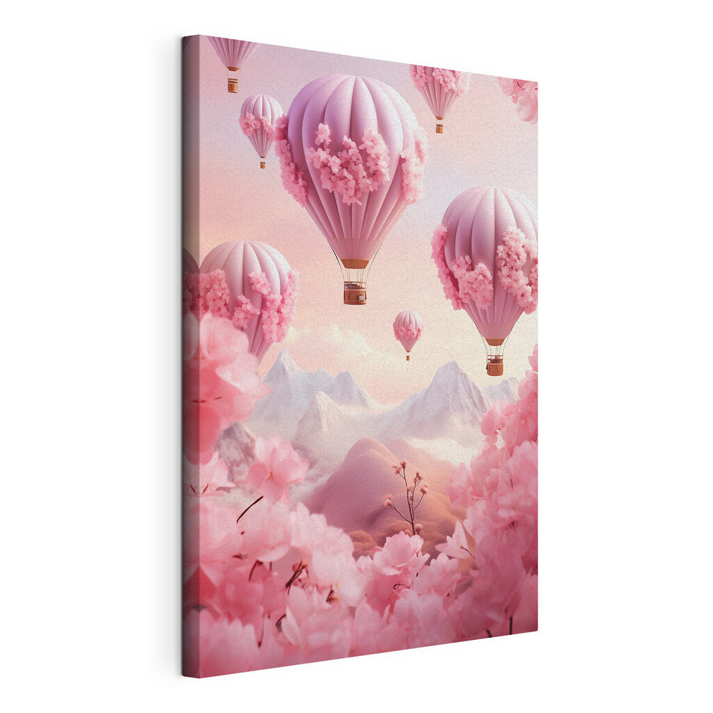 Balões cor-de-rosa no céu, tela esticada e borda contínua