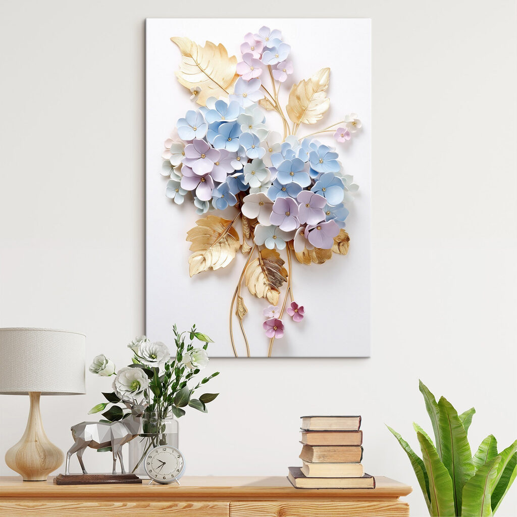 Flores pastel, folhas douradas — interior 2