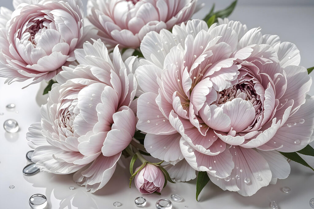 Peónias cor-de-rosa com gotas — design completo