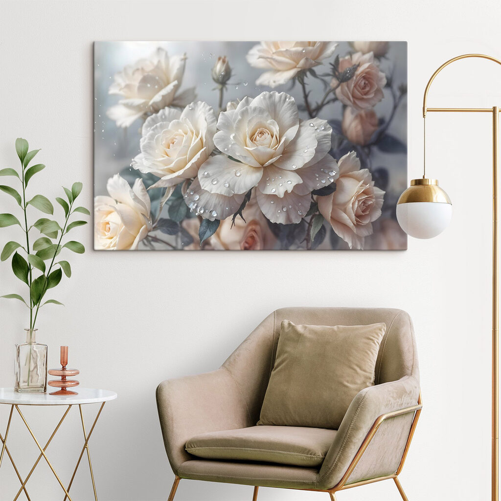 Rosas brancas com gotas — interior 1