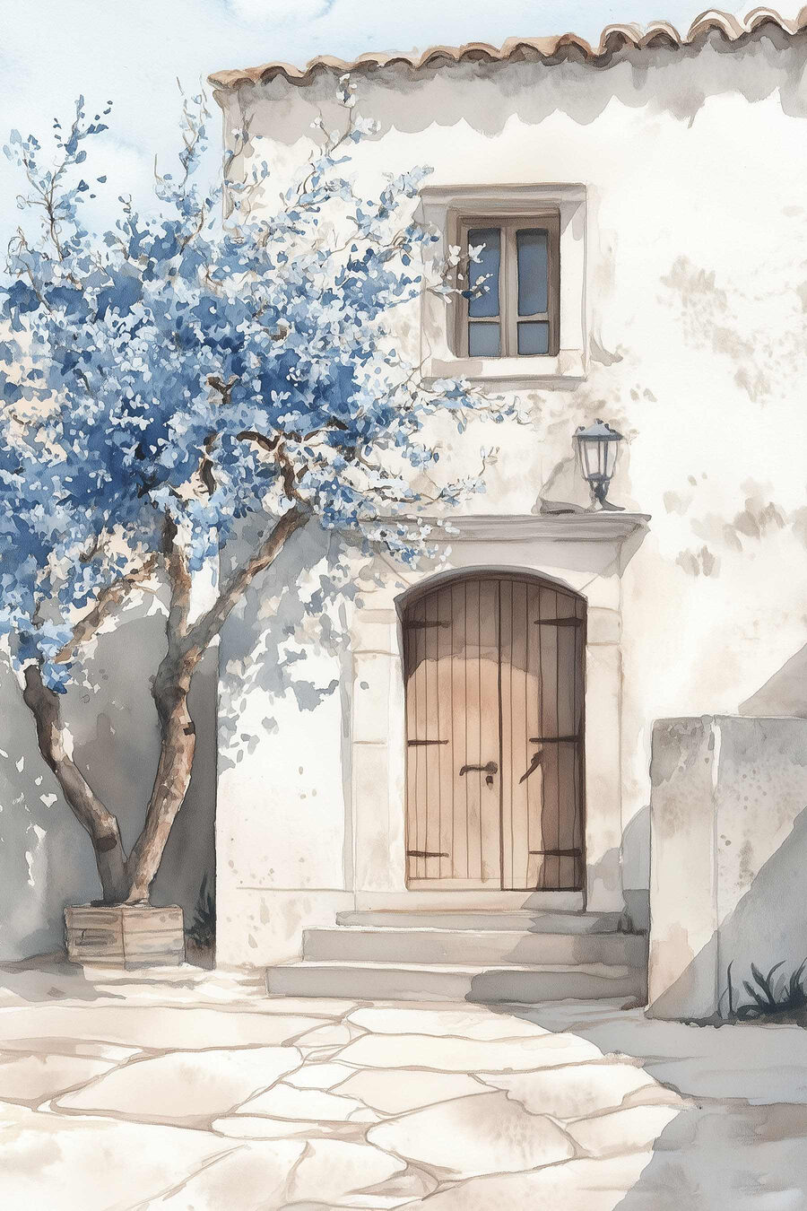Árvore azul à porta — design completo