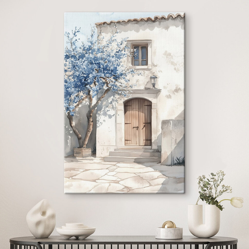 Árvore azul à porta — interior 1