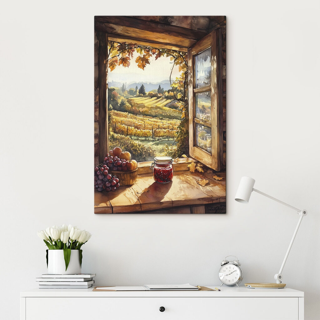 Janela sobre vinha dourada — interior 2