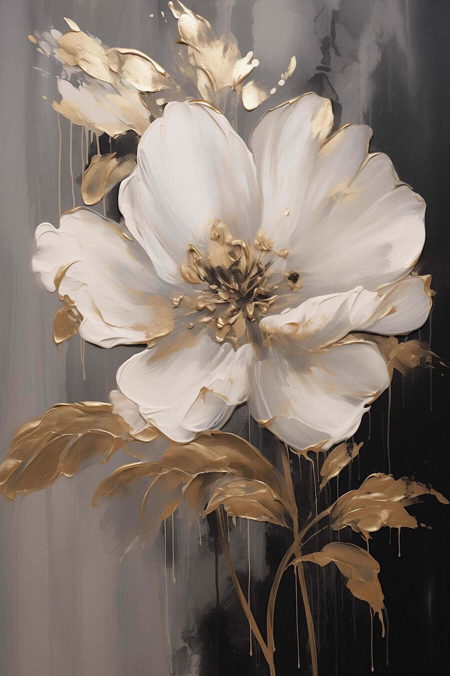 Flor branca, ramos dourados — design completo