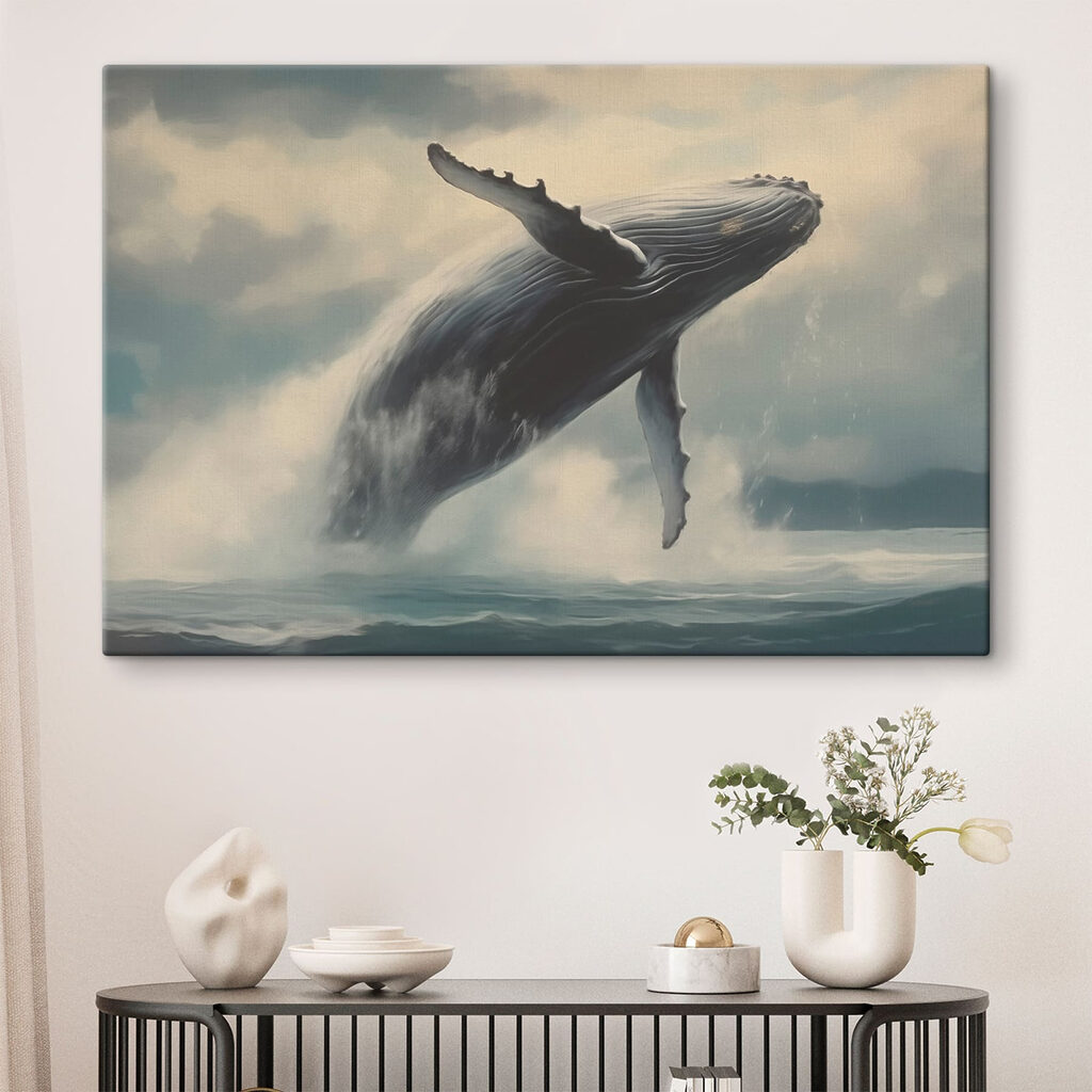 Baleia sobre mar cinzento — interior 1