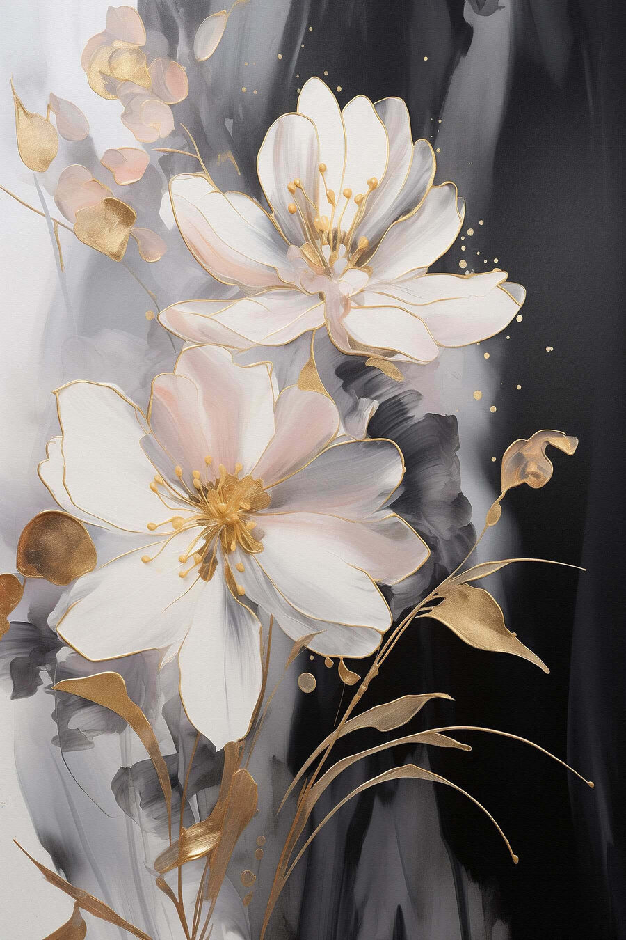 Flores brancas sobre preto — design completo