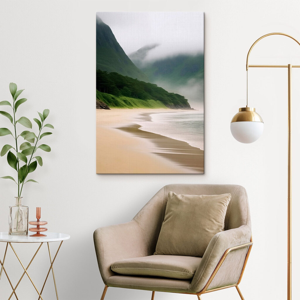 Praia calma sob névoa — interior 2