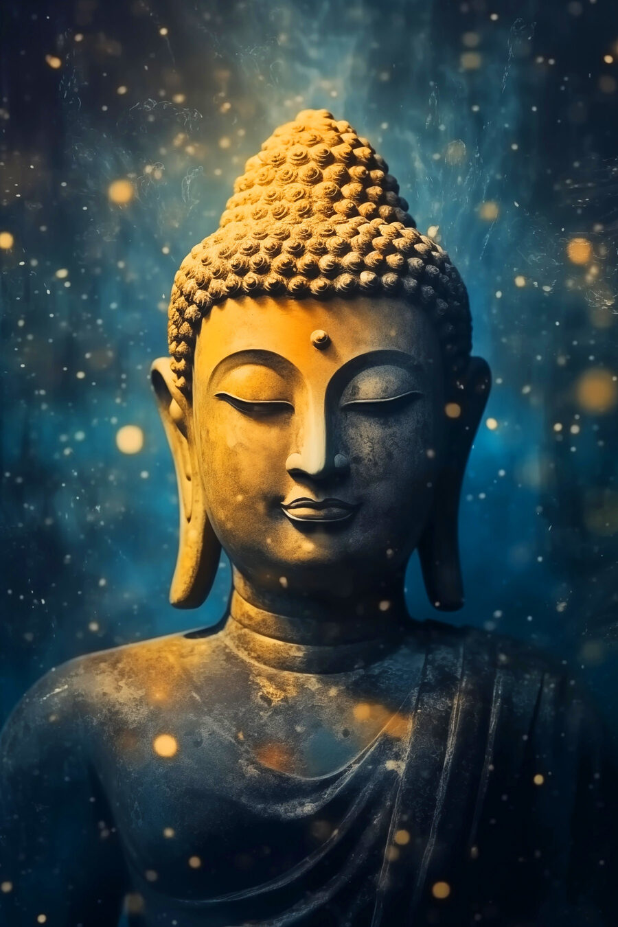 Buda em azul estrelado — design completo