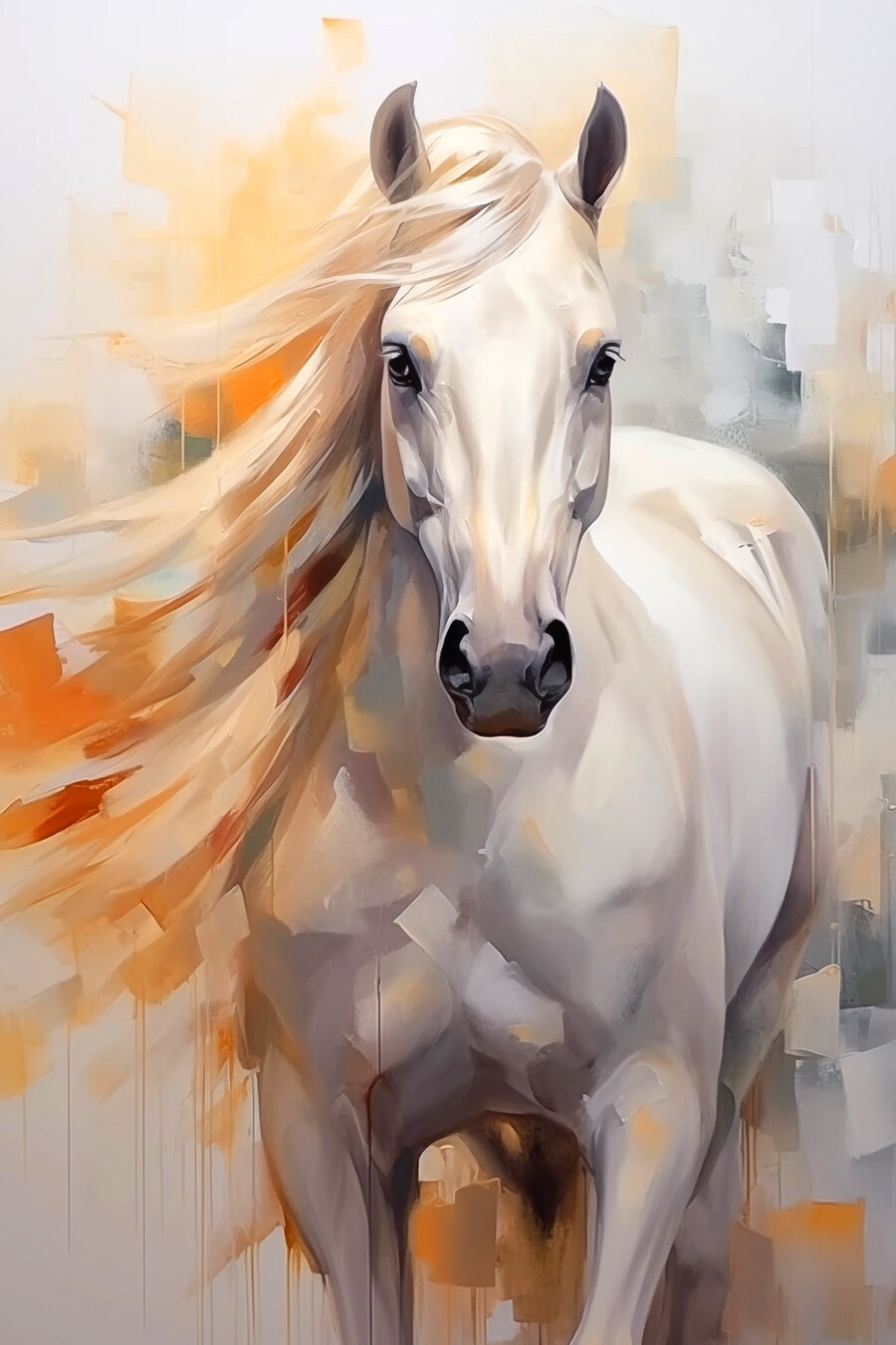 Cavalo branco, crina laranja — design completo