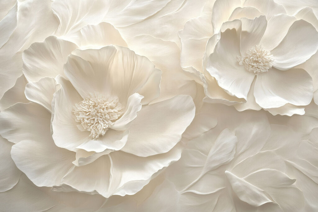 Flores brancas em pregas — design completo