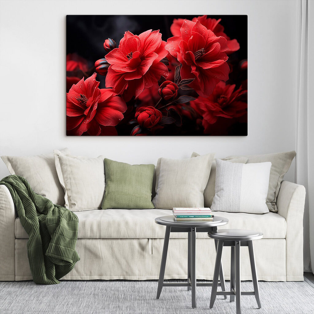 Flores vermelho-escuras sobre preto — interior 3