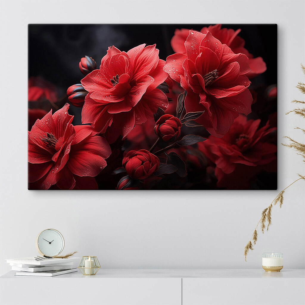 Flores vermelho-escuras sobre preto — interior 1