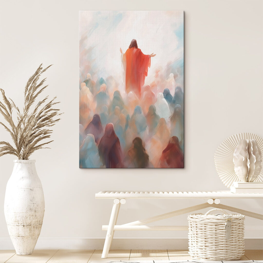 Manto vermelho sobre multidão — interior 2