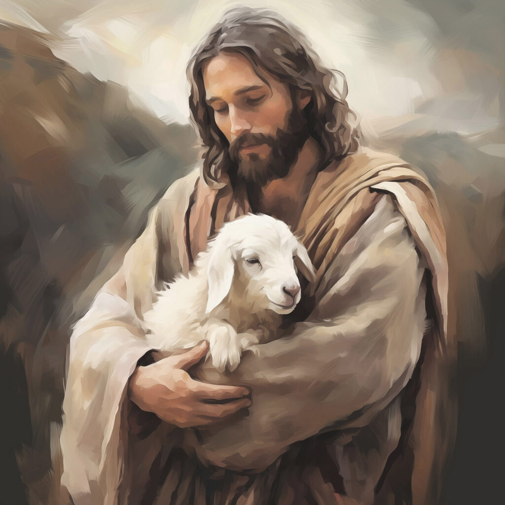 Jesus com cordeiro branco — design completo