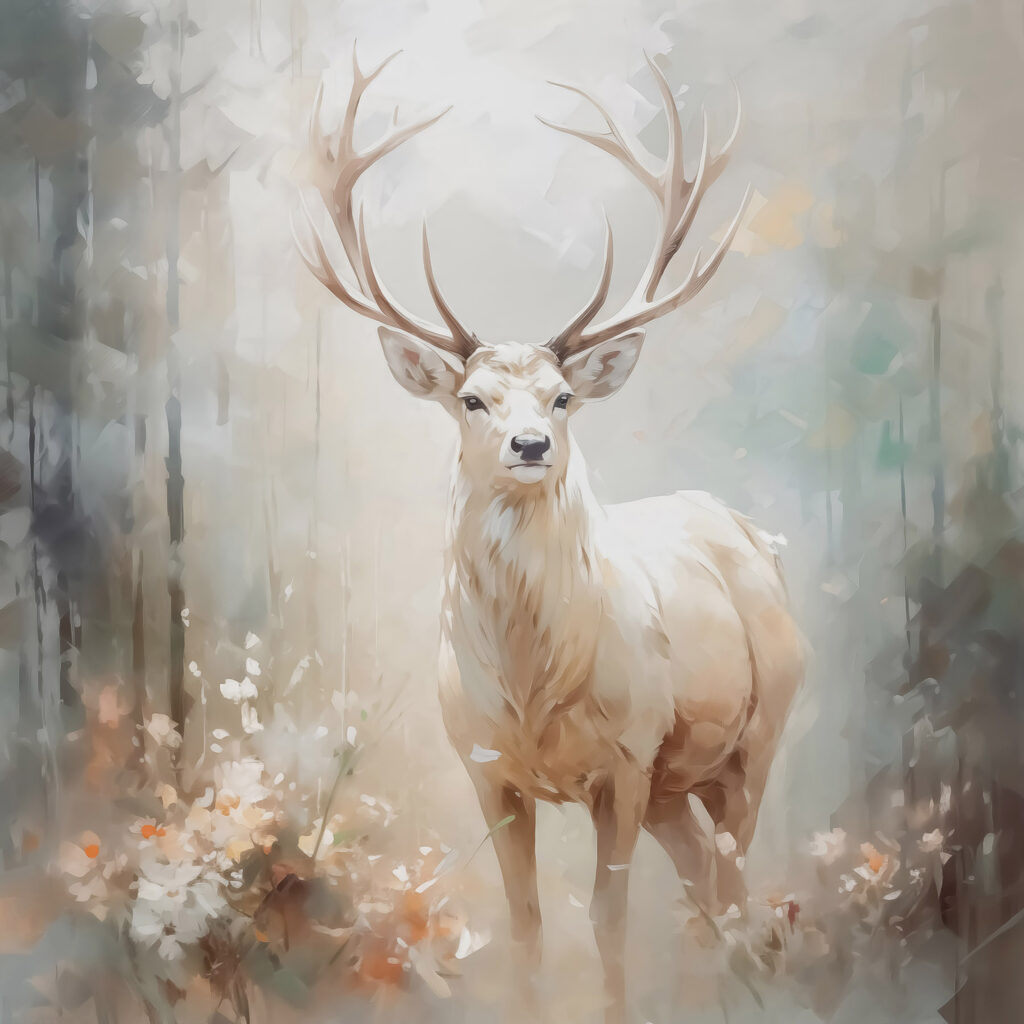 Veado branco na neblina — design completo