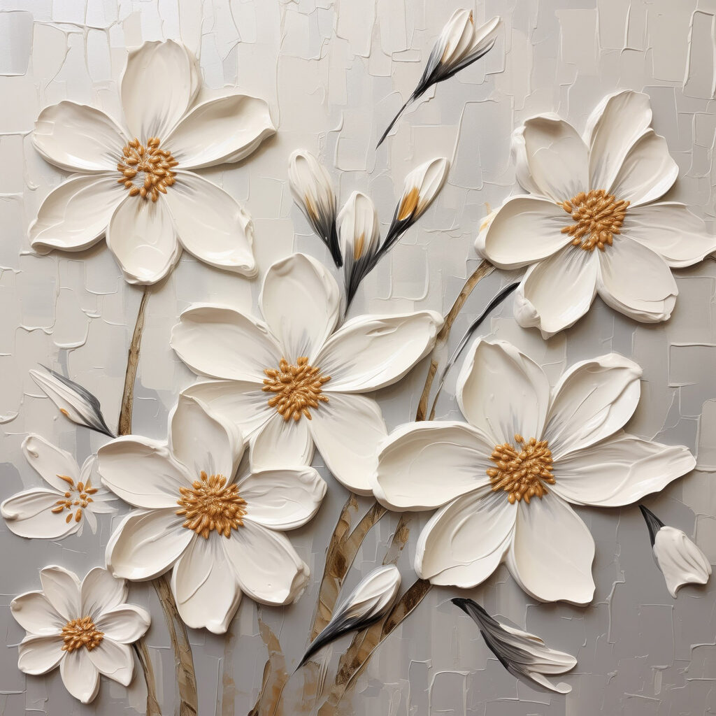 Flores brancas, centros ocre — design completo