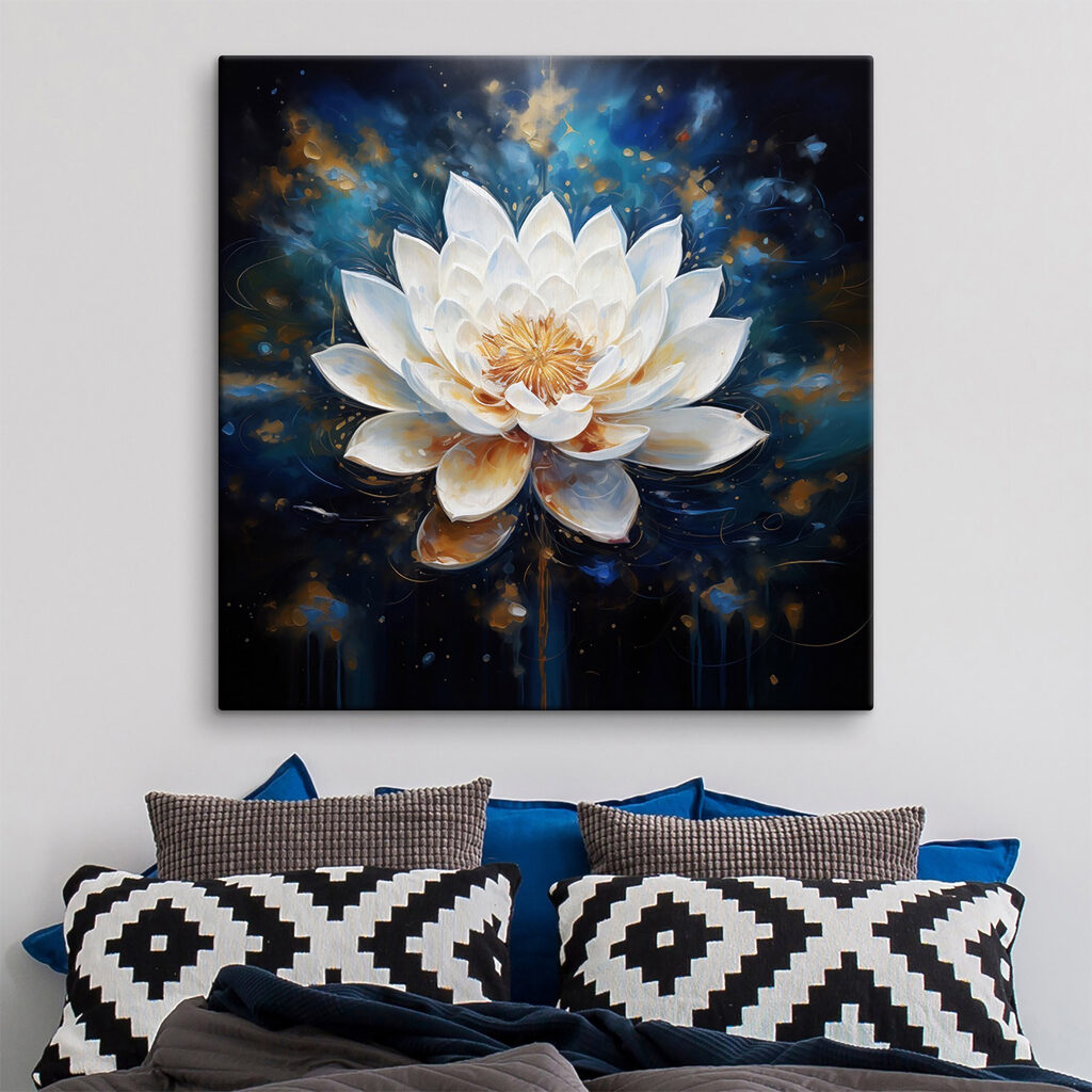 Lótus branco em azul-cósmico — interior 2