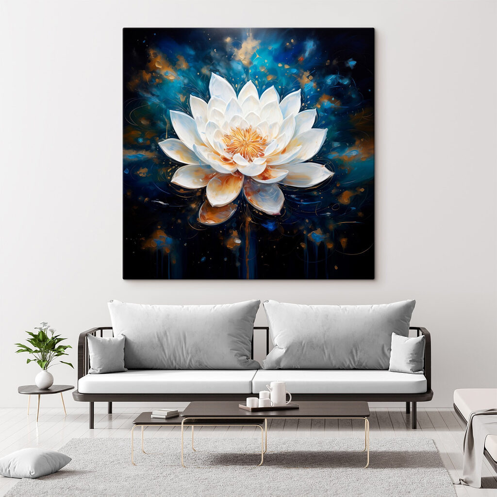 Lótus branco em azul-cósmico — interior 1