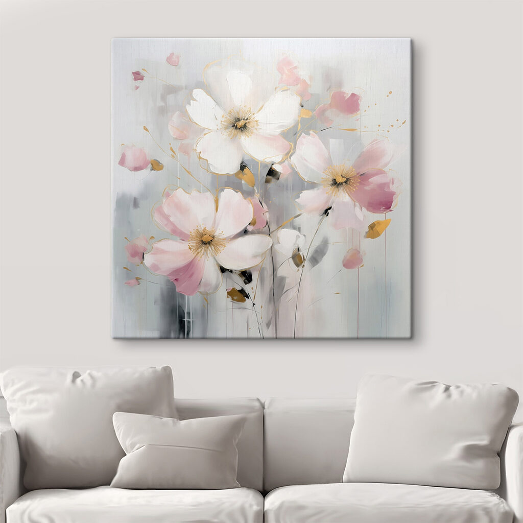 Flores brancas, tons rosados — interior 1