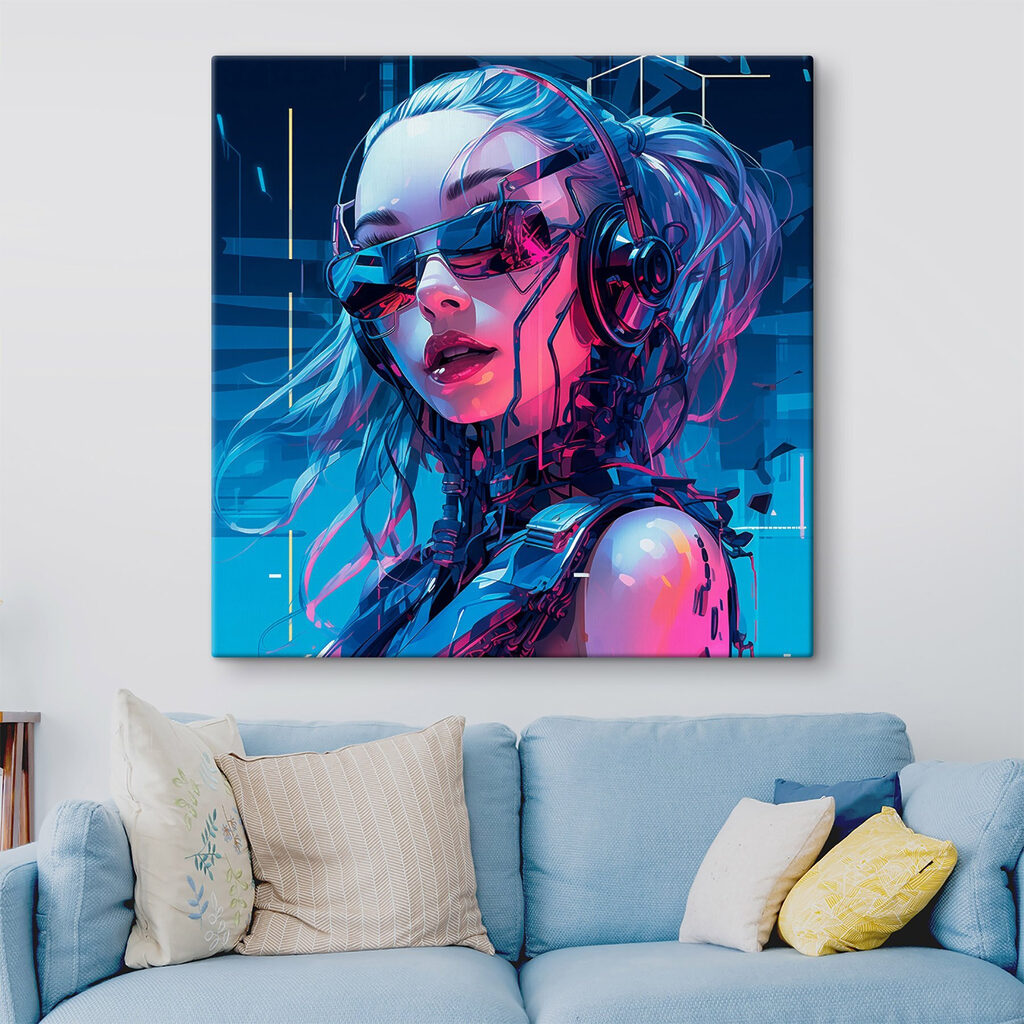Mulher em néon rosa — interior 2