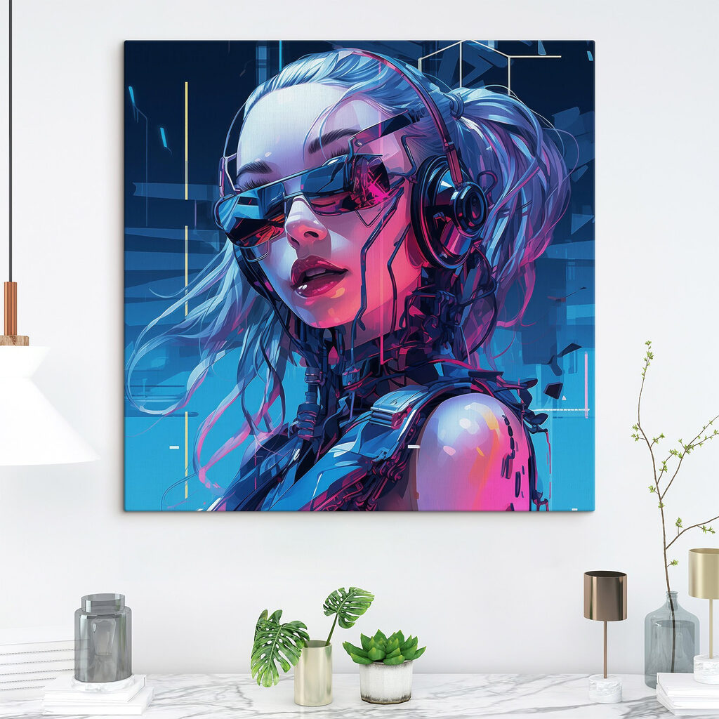 Mulher em néon rosa — interior 1