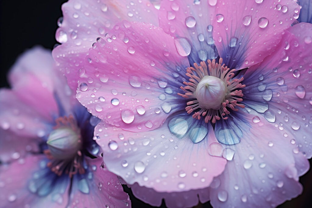 Flor cor-de-rosa com gotas — design completo