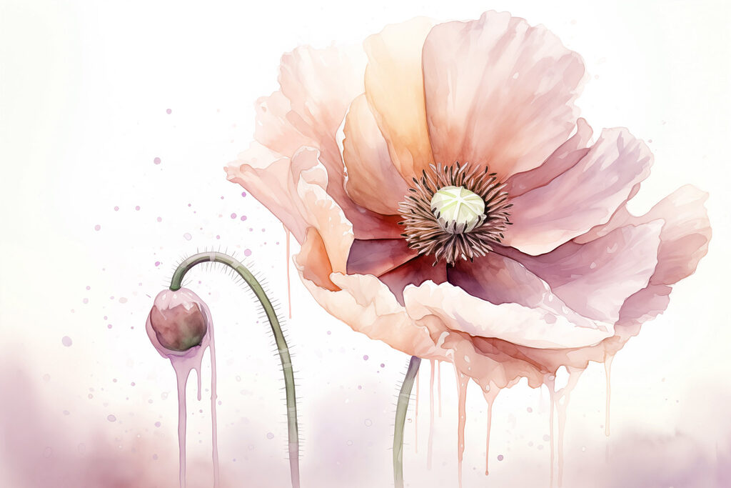 Papoila rosa em aguarela — design completo