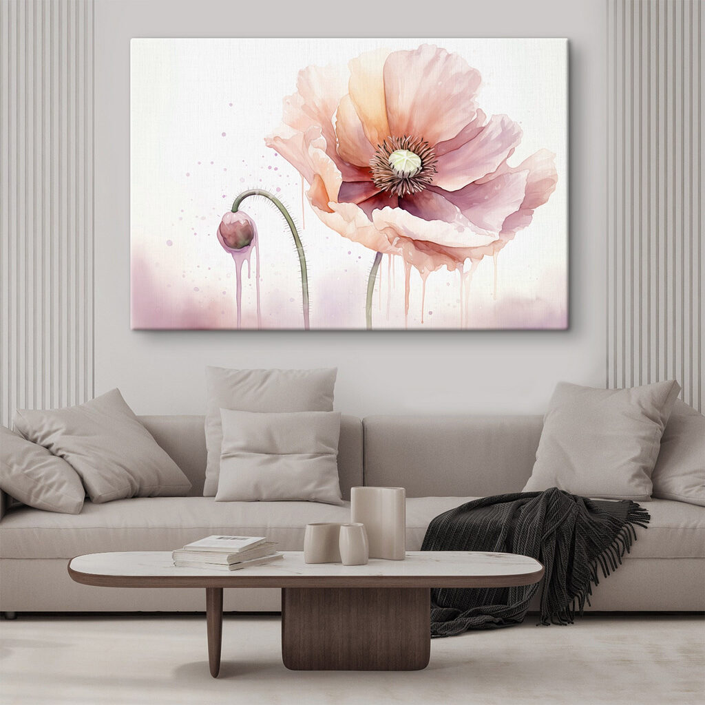 Papoila rosa em aguarela — interior 1