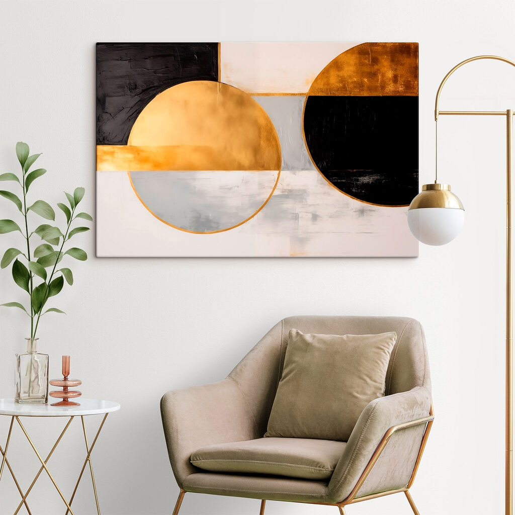 Círculos preto e dourado num interior
