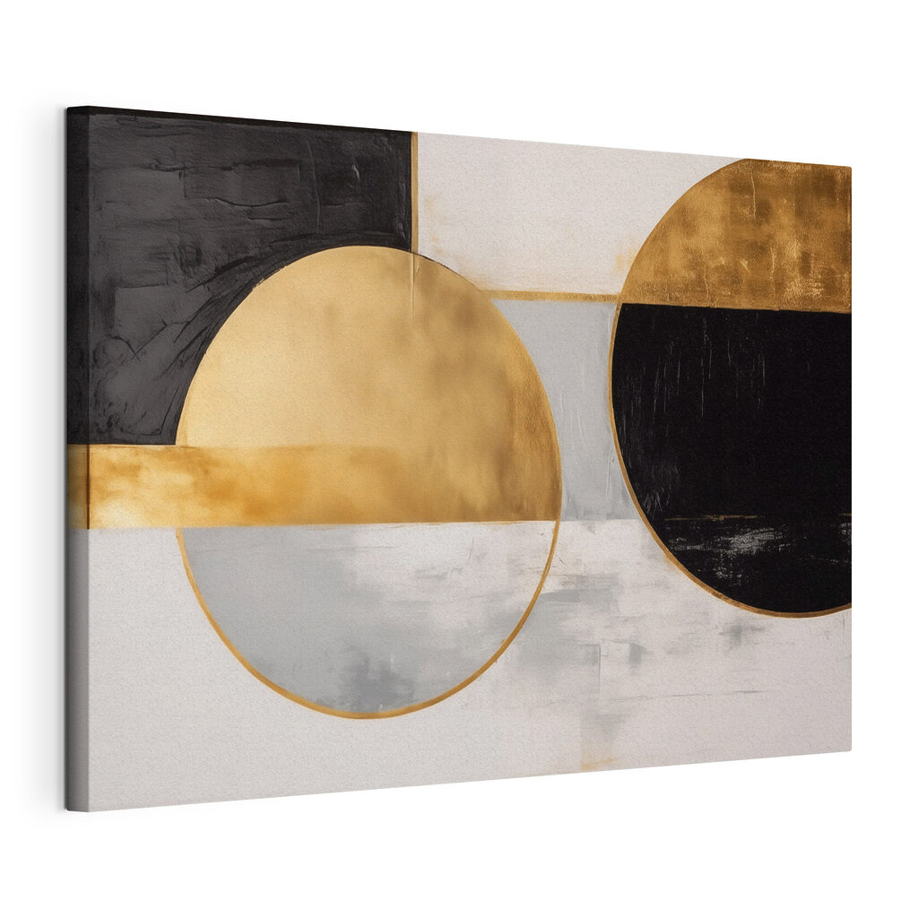 Círculos preto e dourado, tela esticada e borda contínua