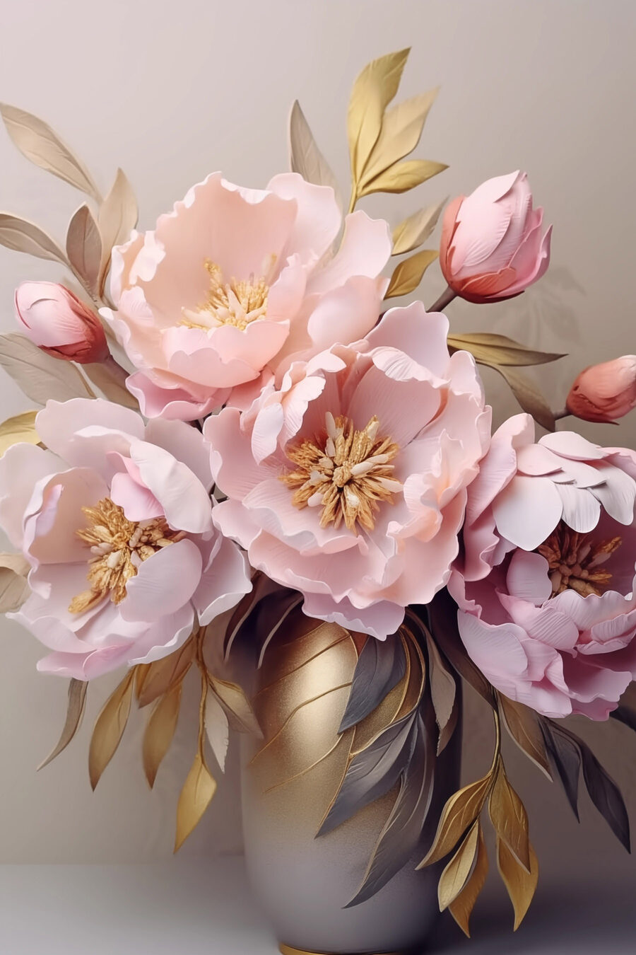 Peónias cor-de-rosa em cinzento — design completo