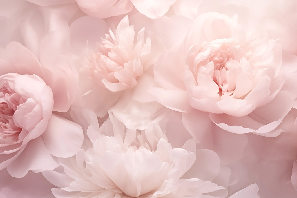 Peónias numa nuvem cor-de-rosa — design completo