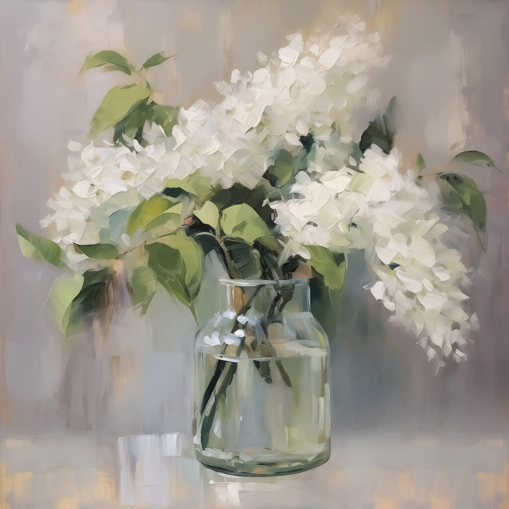 Lilases brancas em vidro — design completo