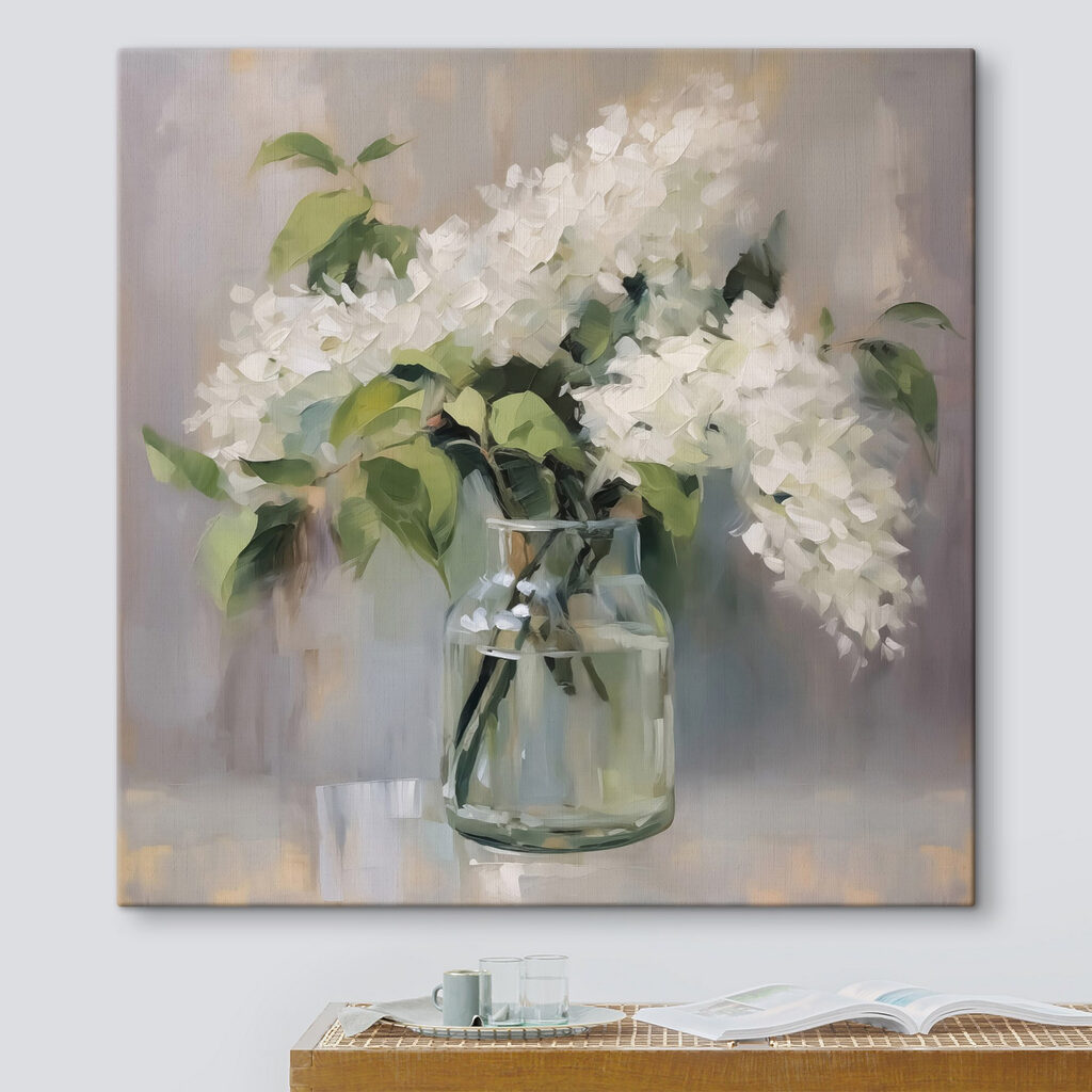 Lilases brancas em vidro — interior 1