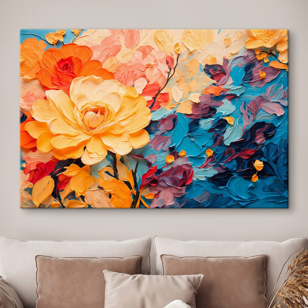 Rosas amarelas, traços coral — interior 1