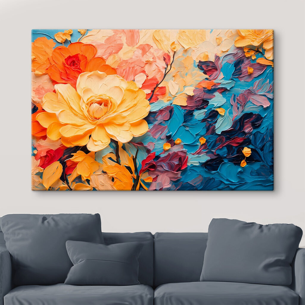 Rosas amarelas, traços coral — interior 2