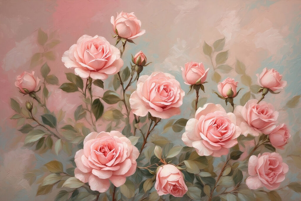 Rosas cor-de-rosa com botões — design completo