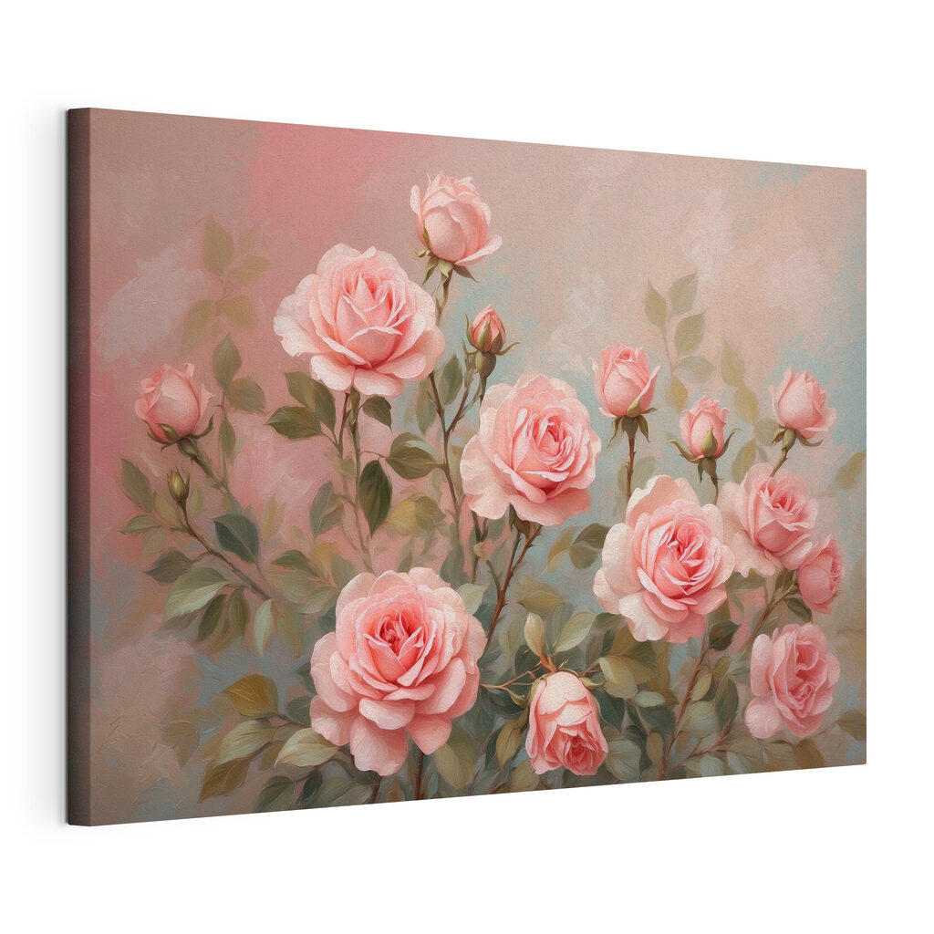Rosas cor-de-rosa com botões, tela esticada e borda contínua