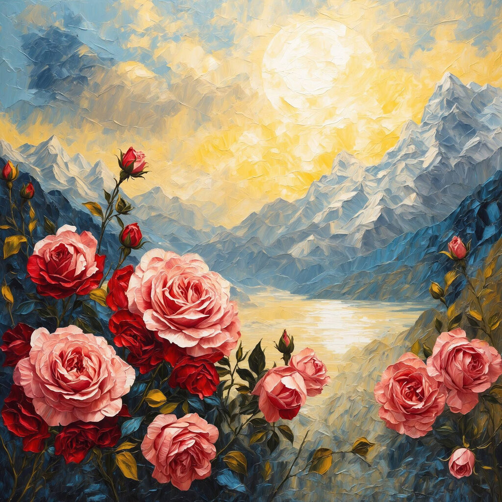 Rosas sobre lago azul — design completo