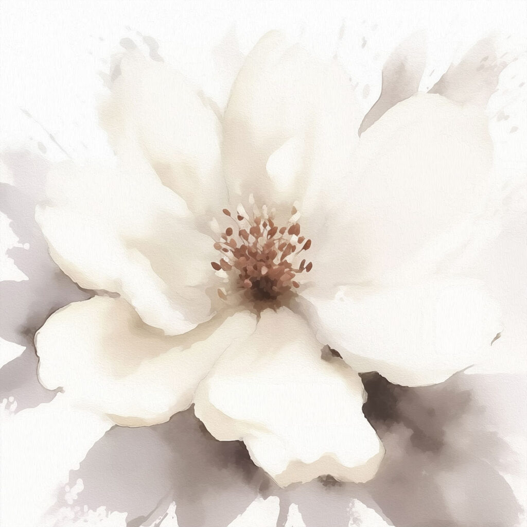 Flor branca em aguarela — design completo